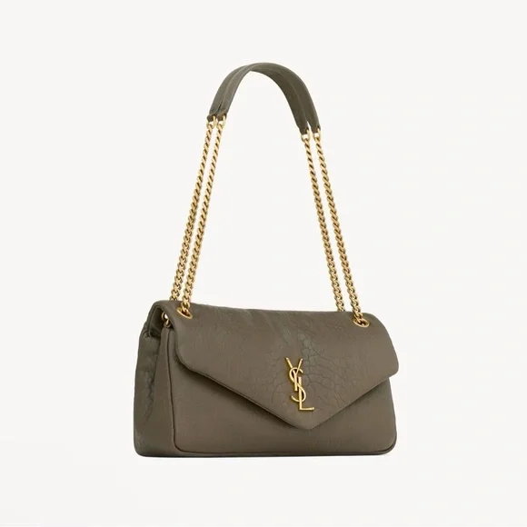 YSL Calypso Medium in grained Lambskin Light musk/Olive green - Picture 5 of 10